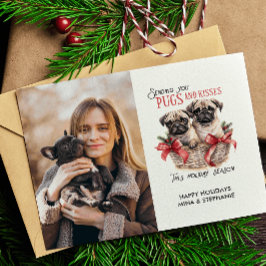 PUGSとKISESS DOGをテーマにしたクリスマスフォト シーズンポストカード