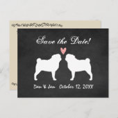 Pugs結婚式の日付の保存 案内ポストカード (正面/裏面)