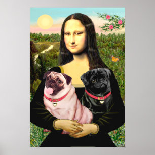 Pugs (Fawn + Black) - Mona Lisa ポスター