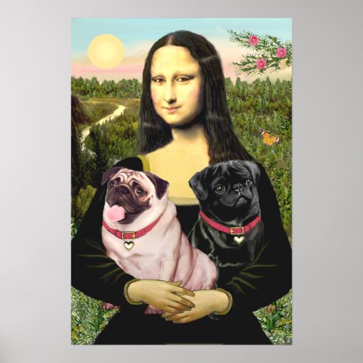 Pugs (Fawn + Black) - Mona Lisa ポスター (正面)