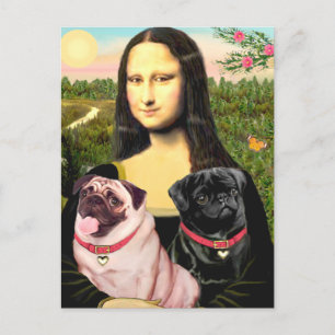Pugs (Fawn + Blk) - Mona Lisa ポストカード