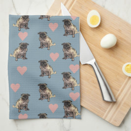 Pugs & hearts キッチンタオル