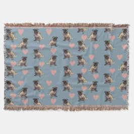 Pugs & hearts スローブランケット