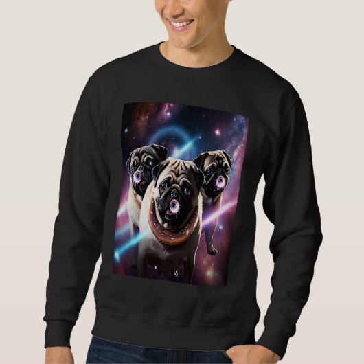 Pugs In Space With Donuts Cute Pug Boys Girls Men  スウェットシャツ (正面)