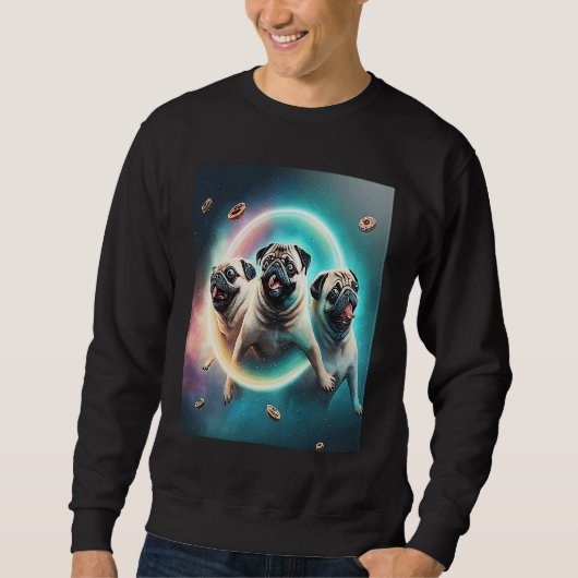 Pugs In Space With Donuts Cute Pug Boys Girls Men  スウェットシャツ (正面)