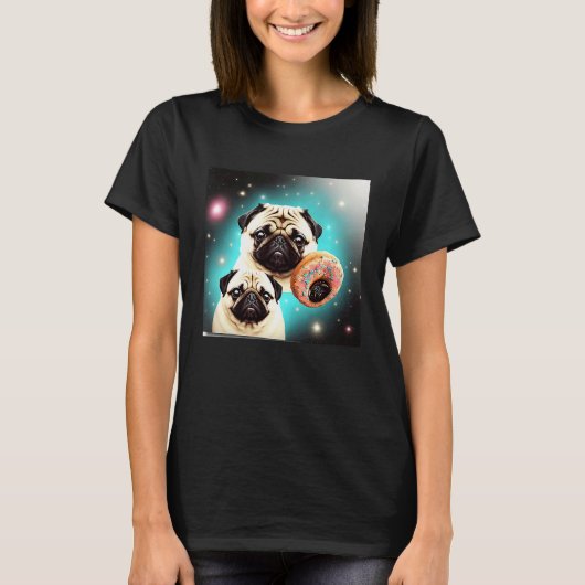 Pugs In Space With Donuts Cute Pug Boys Girls Men  Tシャツ (正面)
