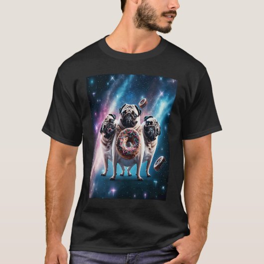 Pugs In Space With Donuts Cute Pug Boys Girls Men  Tシャツ (正面)