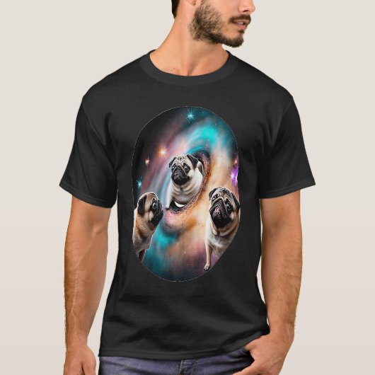 Pugs In Space With Donuts Cute Pug Boys Girls Men  Tシャツ (正面)