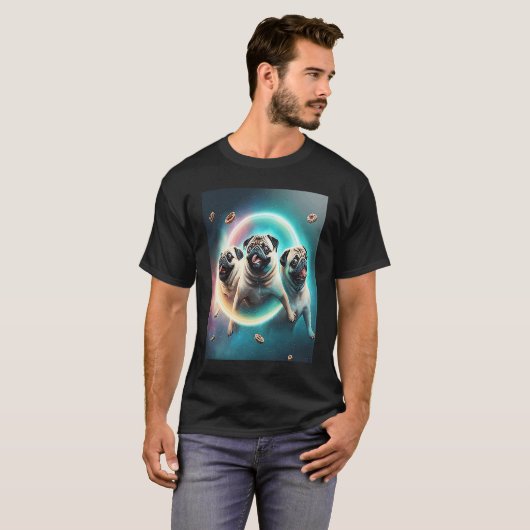 Pugs In Space With Donuts Cute Pug Boys Girls Men  Tシャツ (正面フル)
