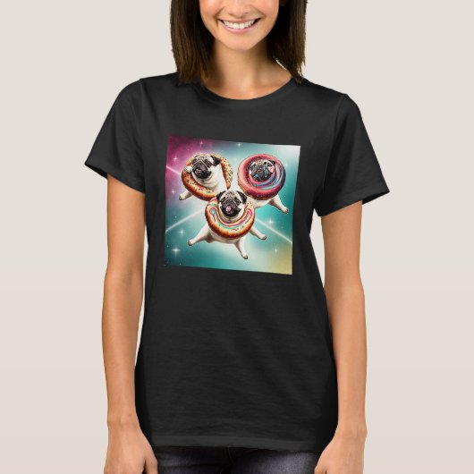 Pugs In Space With Donuts Cute Pug Boys Girls Men  Tシャツ (正面)