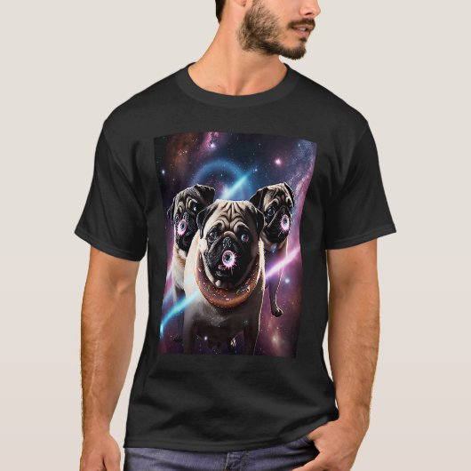 Pugs In Space With Donuts Cute Pug Boys Girls Men  Tシャツ (正面)
