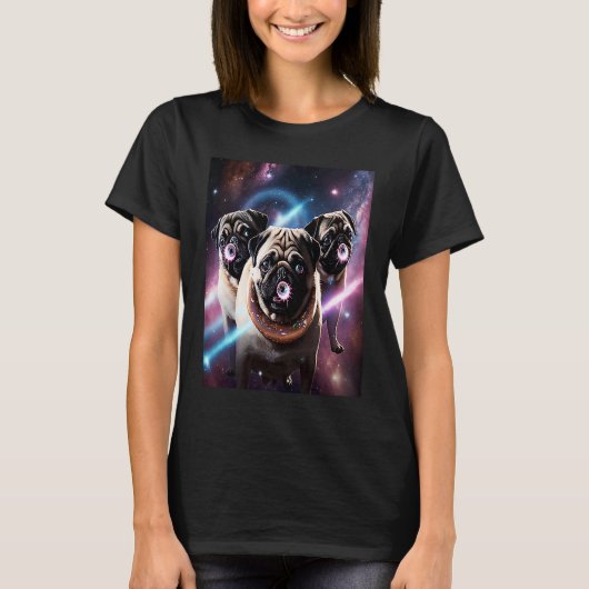 Pugs In Space With Donuts Cute Pug Boys Girls Men  Tシャツ (正面)