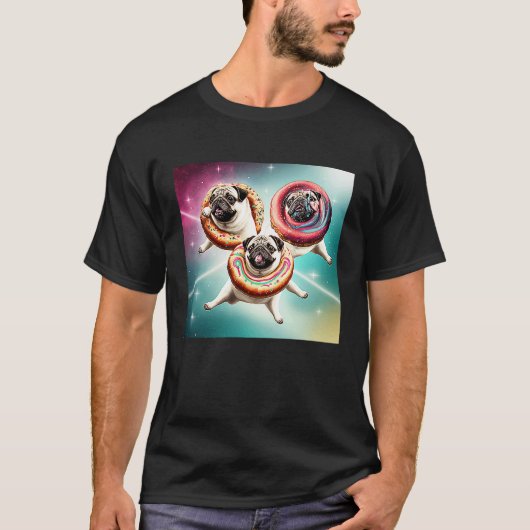 Pugs In Space With Donuts Cute Pug Boys Girls Men  Tシャツ (正面)