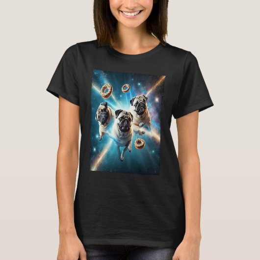 Pugs In Space With Donuts Cute Pug Boys Girls Men  Tシャツ (正面)