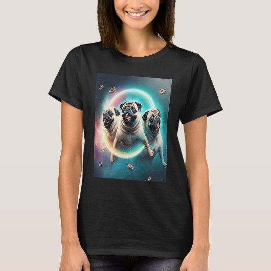Pugs In Space With Donuts Cute Pug Boys Girls Men  Tシャツ (正面)