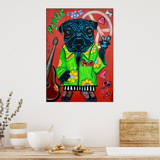Pugs Love Peace Poster ポスター (キッチン)