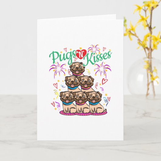 Pugs NキスPug Dog Lover カード (黄色い花)