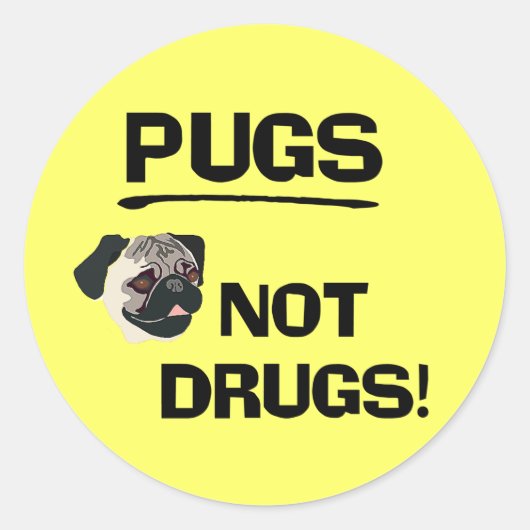 Pugs Not Drugsシール ラウンドシール (正面)