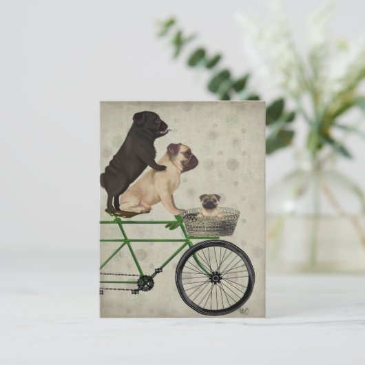 Pugs on Bicycle ポストカード (スタンド正面)