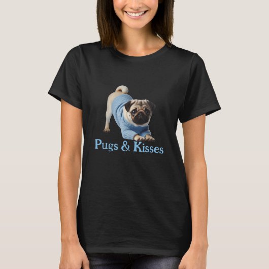 Pugs & Pugs：愛らしいPugをテーマにしたデザイン Tシャツ (正面)