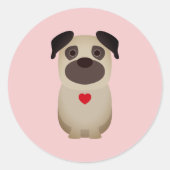 Pugs & Valentine, Pug Dog Valentine, Valentine's D ラウンドシール (正面)