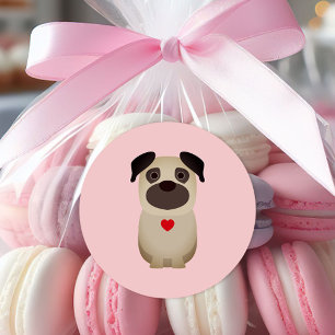 Pugs & Valentine, Pug Dog Valentine, Valentine's D ラウンドシール
