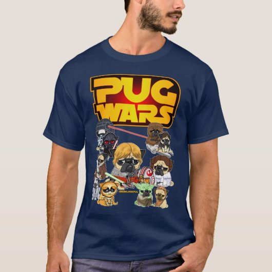 Pugs Wars - おもしろい Pug Dog Sci-FiムービーParody Tシャツ (正面)