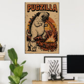 Pugzilla Poster – Cute Pug Monster Illustration ポスター (ホームオフィス)