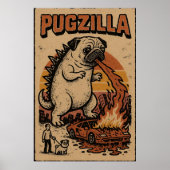 Pugzilla Poster – Cute Pug Monster Illustration ポスター (正面)
