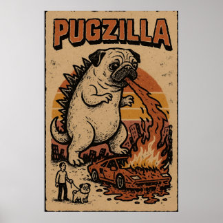 Pugzilla Poster – Cute Pug Monster Illustration ポスター
