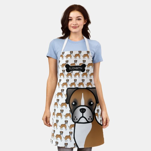 PUKボクサーかわいい漫画の犬と名前 エプロン (着用した状態)