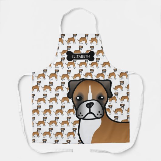 PUKボクサーかわいい漫画の犬と名前 エプロン (正面)