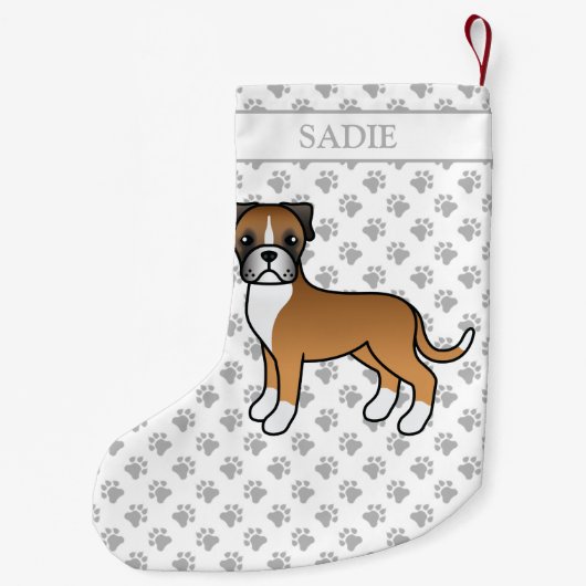 PUKボクサーかわいい漫画の犬と名前 スモールクリスマスストッキング (裏面)