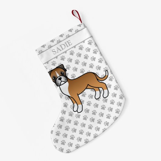 PUKボクサーかわいい漫画の犬と名前 スモールクリスマスストッキング (裏面 (吊り時))