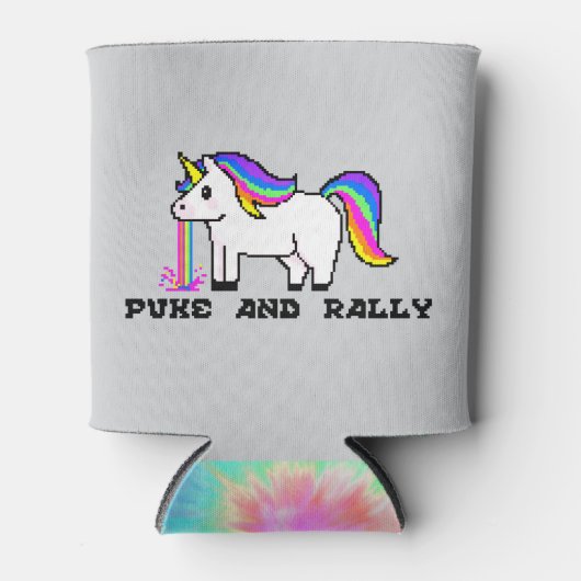 Puke & Rally レインボー ユニコーン 缶クーラー | ピクセル (正面)