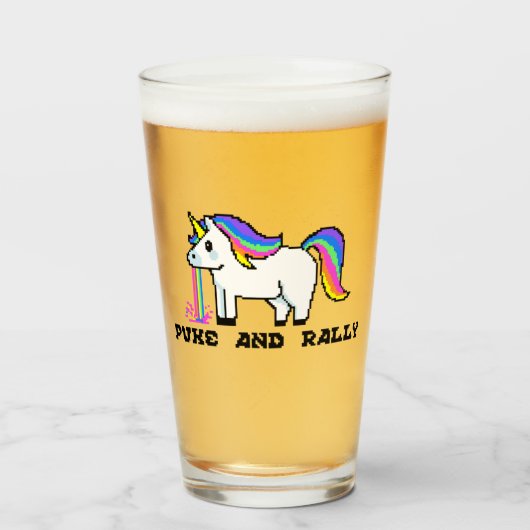Puke & Rally Rainbow Unicorn Pint Glass | Pixel タンブラーグラス (ドリンク正面)