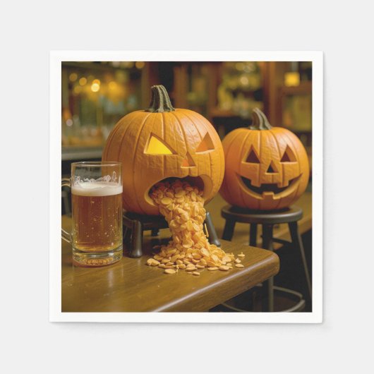 Puking Halloween Pumpkin In a Bar スタンダードカクテルナプキン (正面)