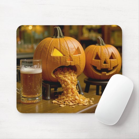 Puking Halloween Pumpkin In a Bar マウスパッド (マウス)