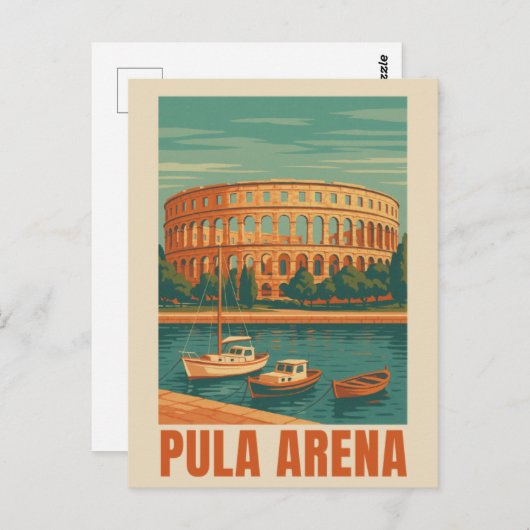 Pula Arena Vintageポスター – ローマの円形劇場の壁 ポストカード (正面/裏面)