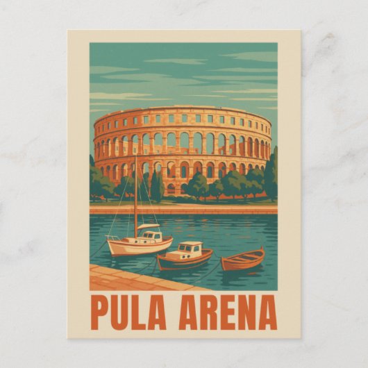 Pula Arena Vintageポスター – ローマの円形劇場の壁 ポストカード (正面)