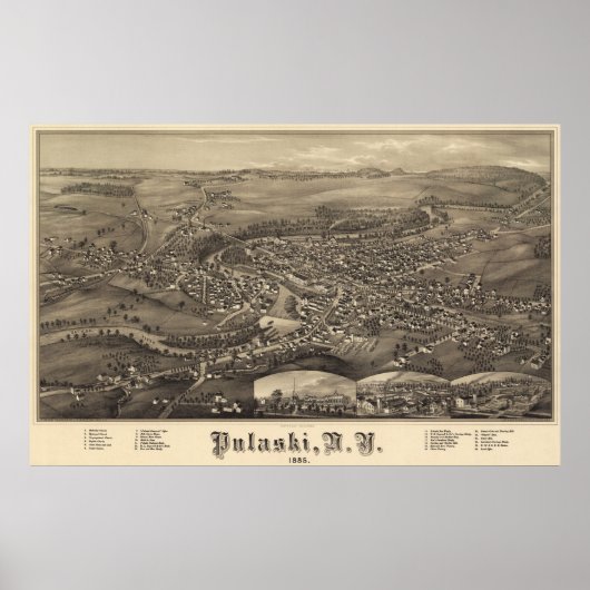 Pulaski, New York Bird's eye view 1885 Poster ポスター (正面)