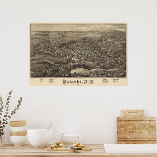 Pulaski, New York Bird's eye view 1885 Poster ポスター (キッチン)
