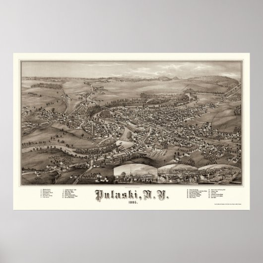 Pulaski, NY Panoramic Map - 1885 ポスター (正面)