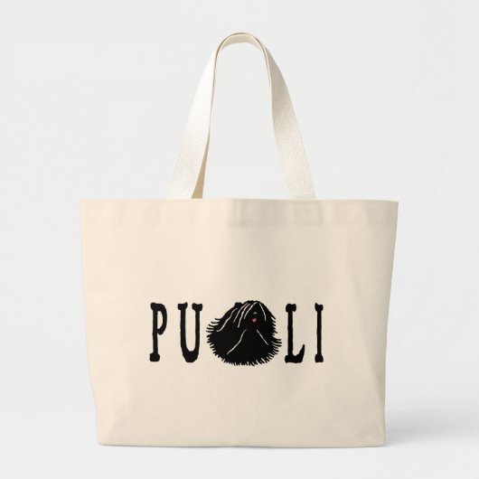 Puliの文字を持つPuli犬 ラージトートバッグ (正面)