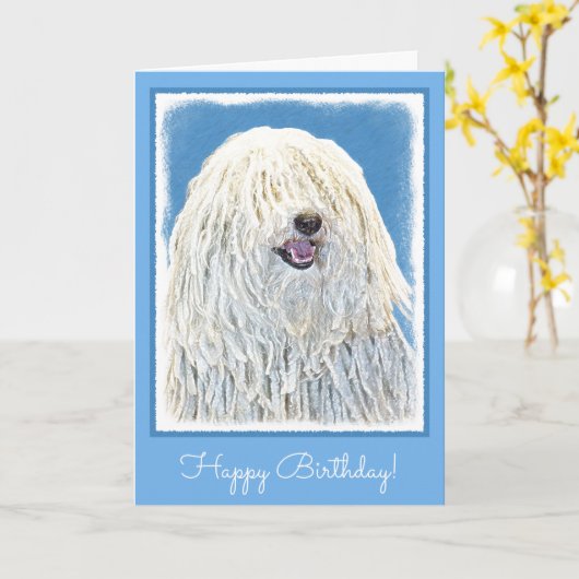 Puliの絵画-かわいい元の犬の芸術 カード (黄色い花)