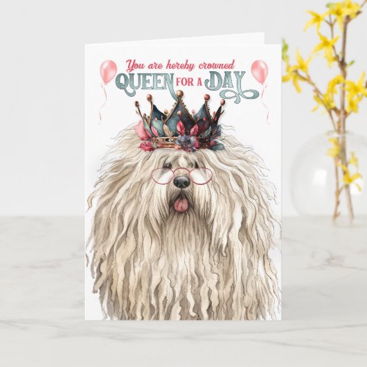 Puli Dog Queen for Dayおもしろい誕生日 カード (黄色い花)