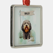 Puli Watercolor Personalized Dog メタルオーナメント (右)