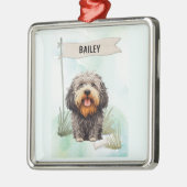 Puli Watercolor Personalized Dog メタルオーナメント (左)