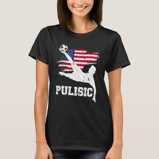 Pulisic UsaフラッグサッカーサッカーファンシルエットGr Tシャツ (正面)