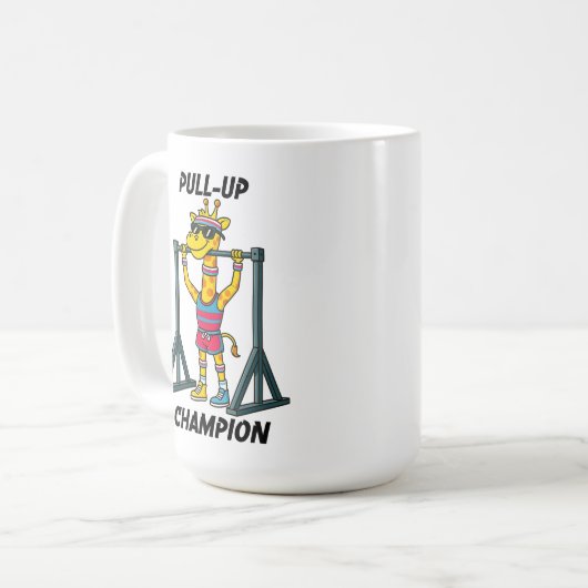 Pull-Up Champion – Funny Giraffe Workout Design コーヒーマグカップ (正面左)